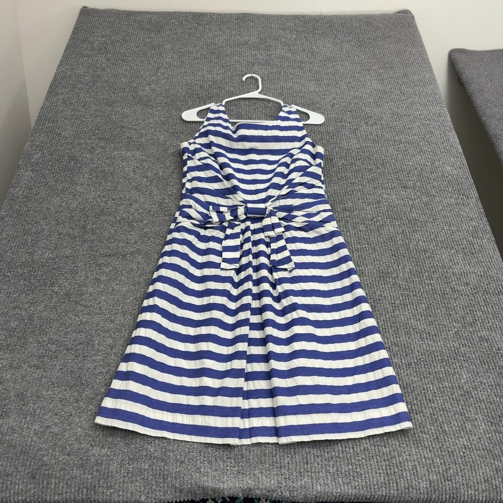 Kate Spade Dress Womens 8 Blue White Cotton Striped Bow Front Preppy Nautical